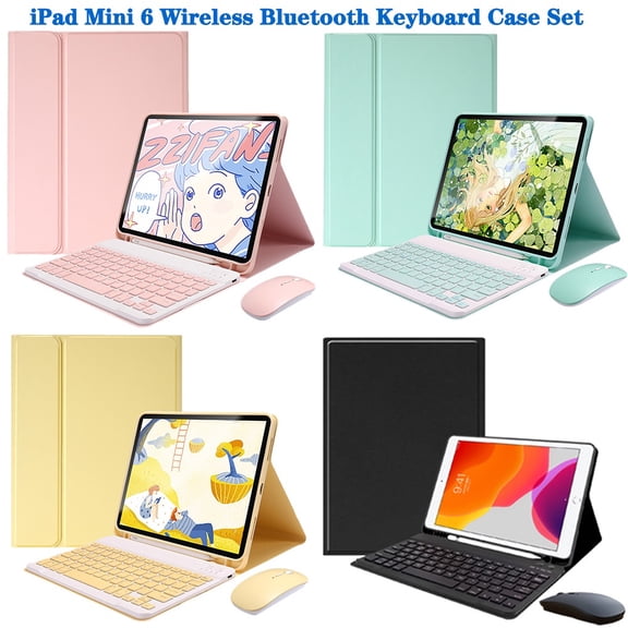 HCTian Wireless Bluetooth Keyboard Mouse Set for iPad Mini 6 Case (8.3inch, 2021) Detachable Removable Protective Case Cover with Pencil Holder A2567 /A2568/A2569 Smart Shell Stand