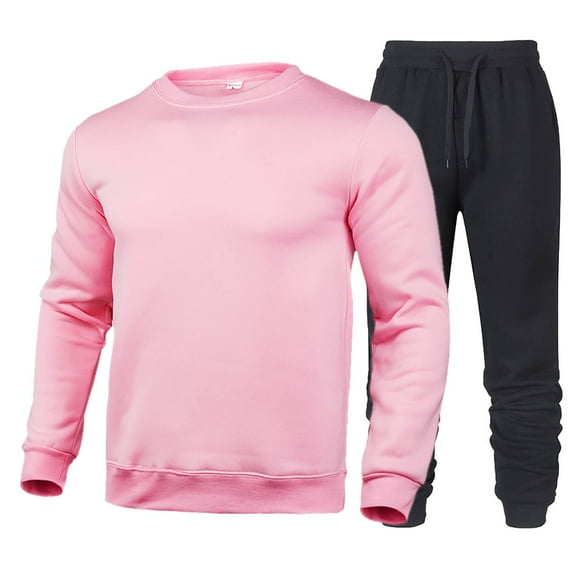 HCURIBAD Big and Tall SweatPants for Men Mens Suit Long Sleeve Round Neck Top Long Pants Set Warm Sports Sweatshirt Suit, Fall Outfits, Track Suits Mens, American Flag Shirt Pink L