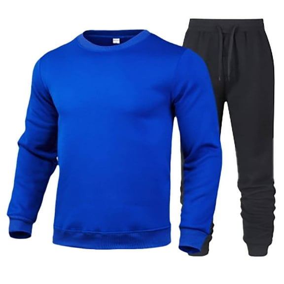HCURIBAD Big and Tall SweatPants for Men Mens Suit Long Sleeve Round Neck Top Long Pants Set Warm Sports Sweatshirt Suit, Fall Outfits, Track Suits Mens, American Flag Shirt Blue M