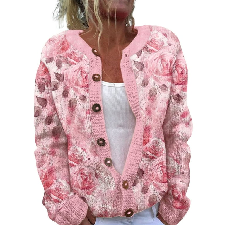 HCURIBAD Cardigans for Women, Women's Single Plush Art Floral