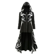 HCURIBAD Clearance! Hooked Cloak, Halloween Costumes Women's Hooded Dress Plus Size Tree Print High Low Halloween Coat Blouse Tops, Hooded Robe, Cosplay Props Black L