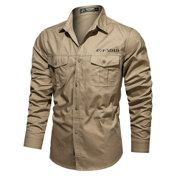 HCURIBAD Mens Shirts, Men's Plus Size Shirt Outdoor Work Shirt with Pocket Mens Button down Long Sleeve Shirt, Work Shirts for Men, Mens Clothes 1x Shirt Khaki XXL