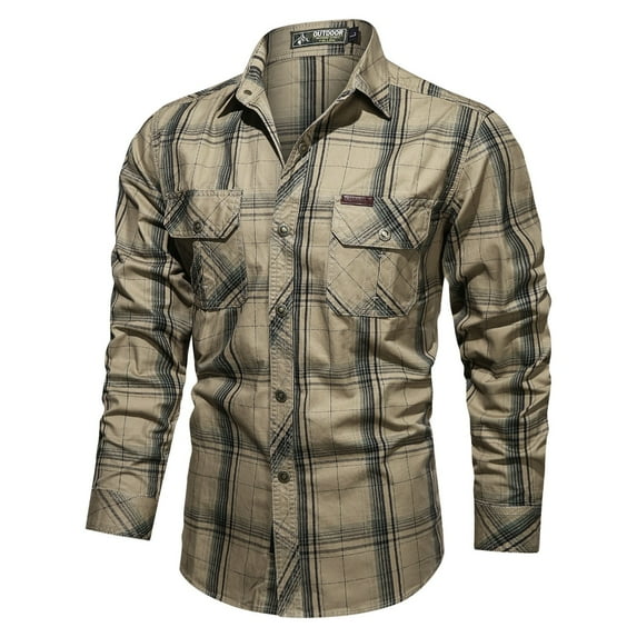 HCURIBAD Mens Shirts, Men's Plus Size Shirt Outdoor Work Shirt with Pocket Mens Button down Long Sleeve Shirt, Work Shirts for Men, Mens Clothes 1x Shirt Khaki XXL