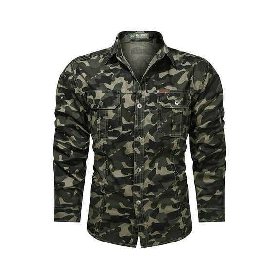 HCURIBAD Mens Shirts, Men's Shirt Outdoor Workwear Camouflage Shirt with Pocket Mens Button down Long Sleeve Shirt, Work Shirts for Men, Mens Clothes 1x Shirt Green XL
