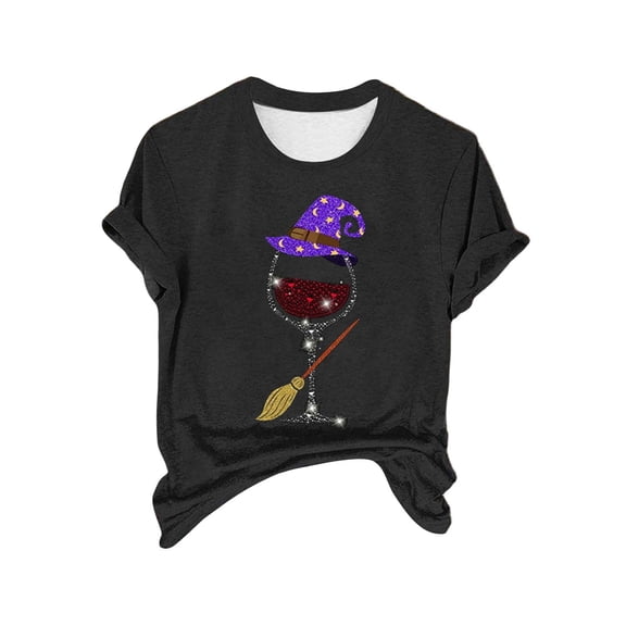 HCURIBAD T Shirts for Women, Graphic Tees Women's 2024 New Halloween Printed Loose Round Neck Drop Shoulder Short Sleeve T Shirt, Funny T-shirts, Womens Casual Tops Red L