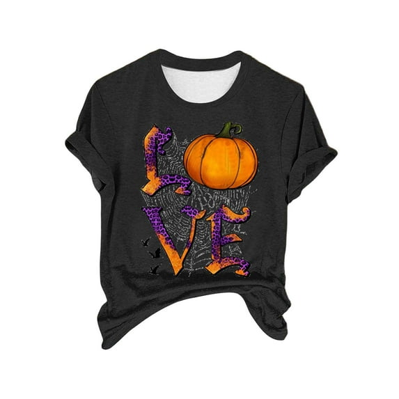 HCURIBAD T Shirts for Women, Graphic Tees Women's 2024 New Halloween Printed Loose Round Neck Drop Shoulder Short Sleeve T Shirt, Funny T-shirts, Womens Casual Tops Black L