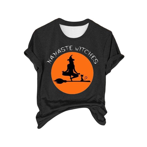 HCURIBAD T Shirts for Women, Graphic Tees Women's 2024 New Halloween Printed Loose Round Neck Drop Shoulder Short Sleeve T Shirt, Funny T-shirts, Womens Casual Tops Orange XL