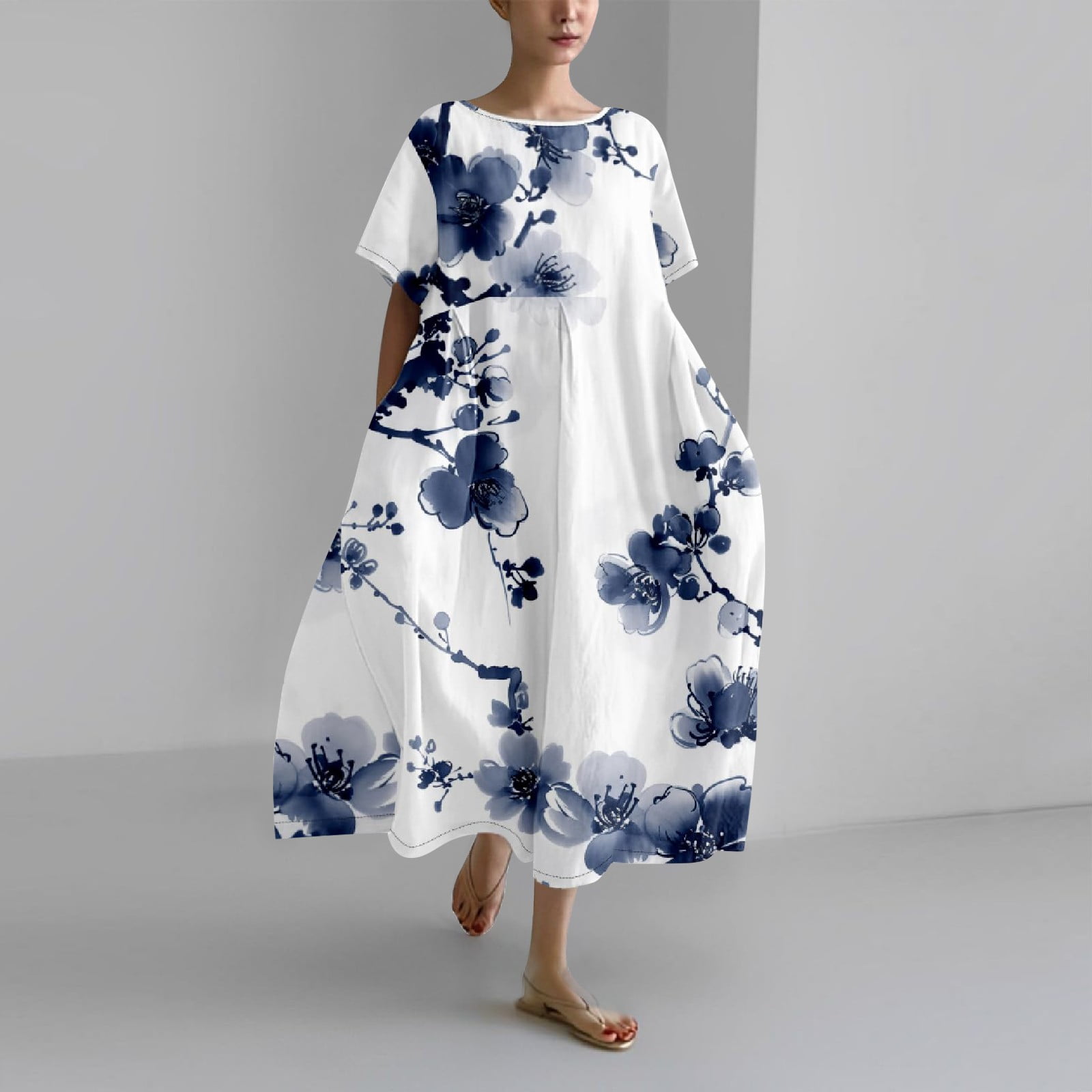 HCURIBAD Clearance! Vintage Art Dress for Women 2024 Boho Floral Print ...