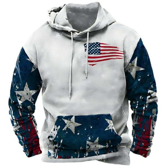 HCURIBAD Fleece Jacket Men, Men's Fall Flag Print Long Sleeve Hooded Sweatshirt American Flag Shirt Hoodies for Men Graphic Hoodie, 1x Menswear B S