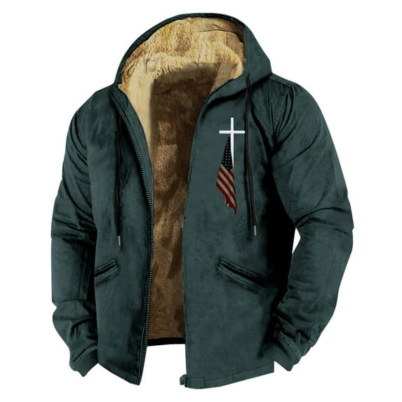 HCURIBAD Jackets for Men Men's Winter 3D Flag Print Drawstring Hooded Zipper Warm Cotton Jacket Winter Coats for Men Fleece Jacket Men Long Sleeve Jackets, 1PC Cotton Jacket Navy L