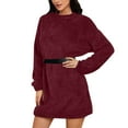 thumbnail image 1 of HCURIBAD Oversized Sweater Dress for Women Women's Furry Pullover Sweater Dress Loose Oversized Long Knitted Tops, Long Sweater Red 2XL, 1 of 4
