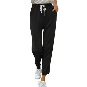 HCURIBAD Pants for Women Women's Casual Elastic Drawstring Cotton Pants Drawstring SweatPants High Waisted Pants Flowy Pants for Women Casual Pants, 1PC Pants Black L