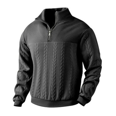 HCURIBAD Quarter Zip Pullover Men Clearance Men's Fall/Winter Casual 1/4 Zip Knit Long Sleeve Hoodless Sweatshirt Long Sleeve Shirts Sweatshirt for Men Fall Crewneck Sweatshirt Black L