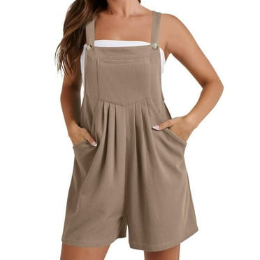 HCURIBAD Rompers for Women 2024, Clearance! Women Sleeveless Adjustable Strap Romper Short Plus Size Rompers with Pockets, Shorts for Women Short Jumpsuits for Women, Jumpsuits for Women Coffee L