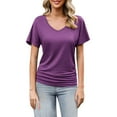 thumbnail image 1 of HCURIBAD Ruched Tops for Women, Women's Short Sleeve Shirts V Neck Blouse Ruched Business Casual Basic Tunic Tops S-2XL, Batwing Tops for Women Purple XL, 1 of 8