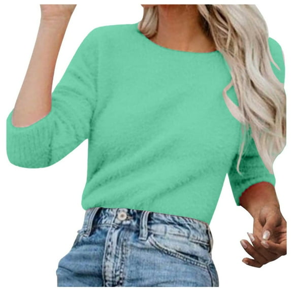 HCURIBAD Soft Sweaters for Women Fuzzy Sweater for Women Cowl Neck Long Sleeve Sweaters Women's Fashionable Loose Fuzzy Jumper Sweater Pullovers, Mohair Sweater for Women Green 5XL