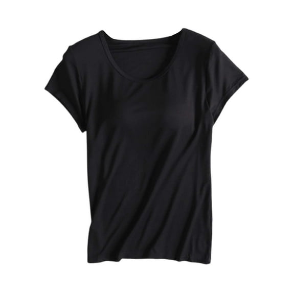 HCURIBAD Women's Fitted Sweatproof Undershirt Workout Tops | Cotton Scoop Neck | Original Fit | with Sweat Pads | Modal Stretch Scoop Neck T-Shirt 1PC Black S