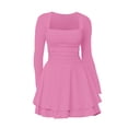 thumbnail image 1 of HCURIBAD Women's Long Sleeve Dresses Square Neck Casual Party Club A-Line Mini Dress, A Dress Pink M, 1 of 3