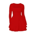thumbnail image 1 of HCURIBAD Women's Long Sleeve Dresses Square Neck Casual Party Club A-Line Mini Dress, A Dress Red M, 1 of 3