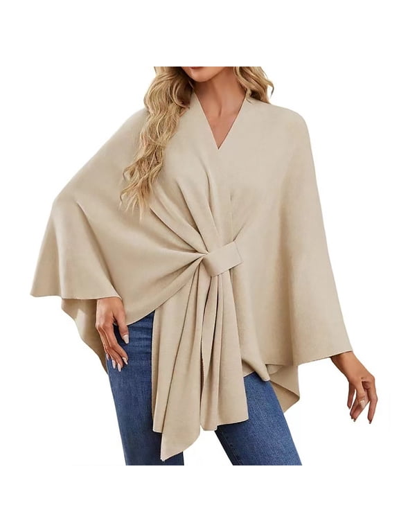 Women's Shawl Wrap Poncho Ruana Cape Open Front Cardigan Shawls for Fall Winter, 1PC Shawl Beige One Size