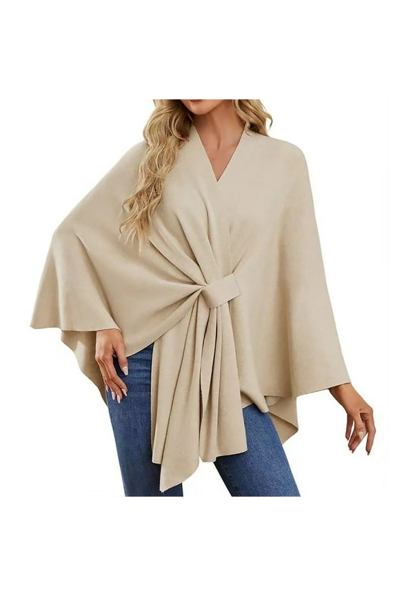 Women's Shawl Wrap Poncho Ruana Cape Open Front Cardigan Shawls for Fall Winter, 1PC Shawl Beige One Size