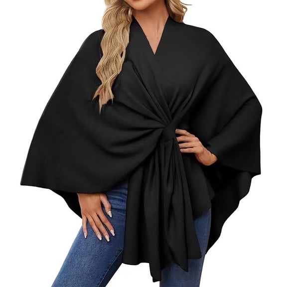 HCURIBAD Women's Shawl Wrap Poncho Ruana Cape Open Front Cardigan Shawls for Fall Winter, 1PC Shawl Black One Size
