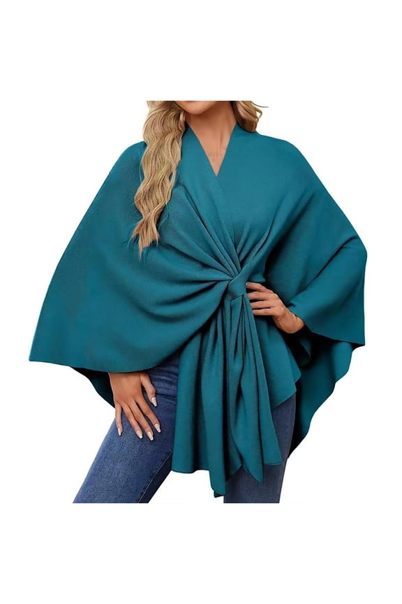 Women's Shawl Wrap Poncho Ruana Cape Open Front Cardigan Shawls for Fall Winter, 1PC Shawl Dark Blue One Size