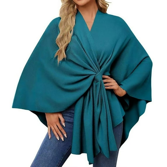 HCURIBAD Women's Shawl Wrap Poncho Ruana Cape Open Front Cardigan Shawls for Fall Winter, 1PC Shawl Dark Blue One Size