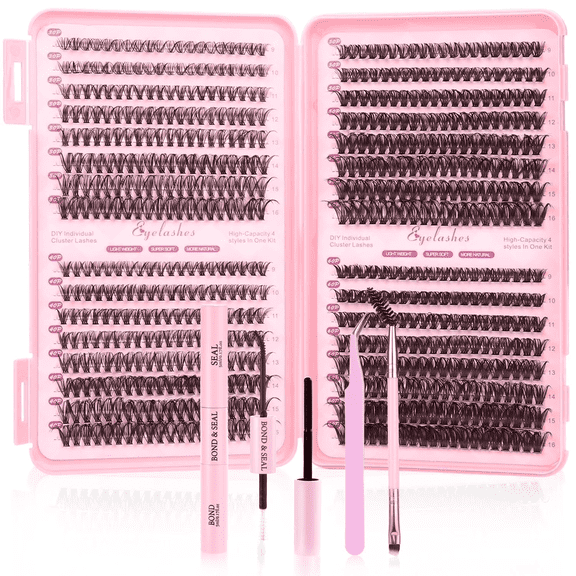 HCUSIHFEW  Lash Extension Kit 640pcs Individual Lashes Cluster Eyelash Extension Kit 30D+40D 9-16mm Mixed Color Lashes