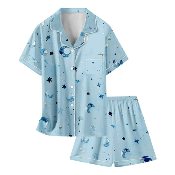 HCWSTORE Girls Summer Outfit, Kids 2 Piece Button Down Beach Shorts Set Ugly Animal Y-2k Preppy Loungewear PJS 2-13T