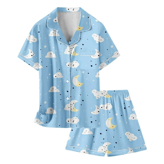 HCWSTORE Girls Summer Outfit, Kids 2 Piece Button Down Beach Shorts Set Ugly Animal Y-2k Preppy Loungewear PJS 2-13T