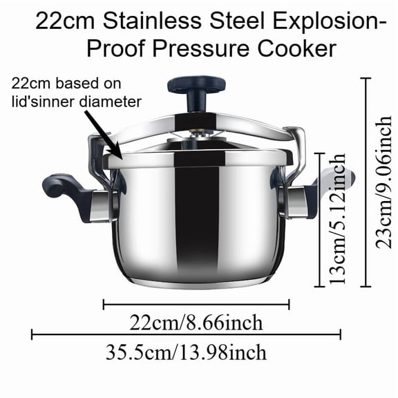 HCX Multi-Function Stainless Steel Pressure Cooker, 3/4/6 Qt (8/8.6/9.4 Inch), Quick Cooking & Time Saving, Explosion-Proof Base, Easy Clean, Induction/Gas Compatible