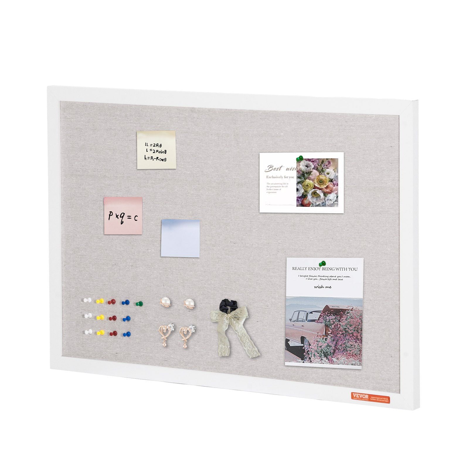 HCY 30"x20" White Cork Board with Linen Surface Wall-Mounted Bulletin Board