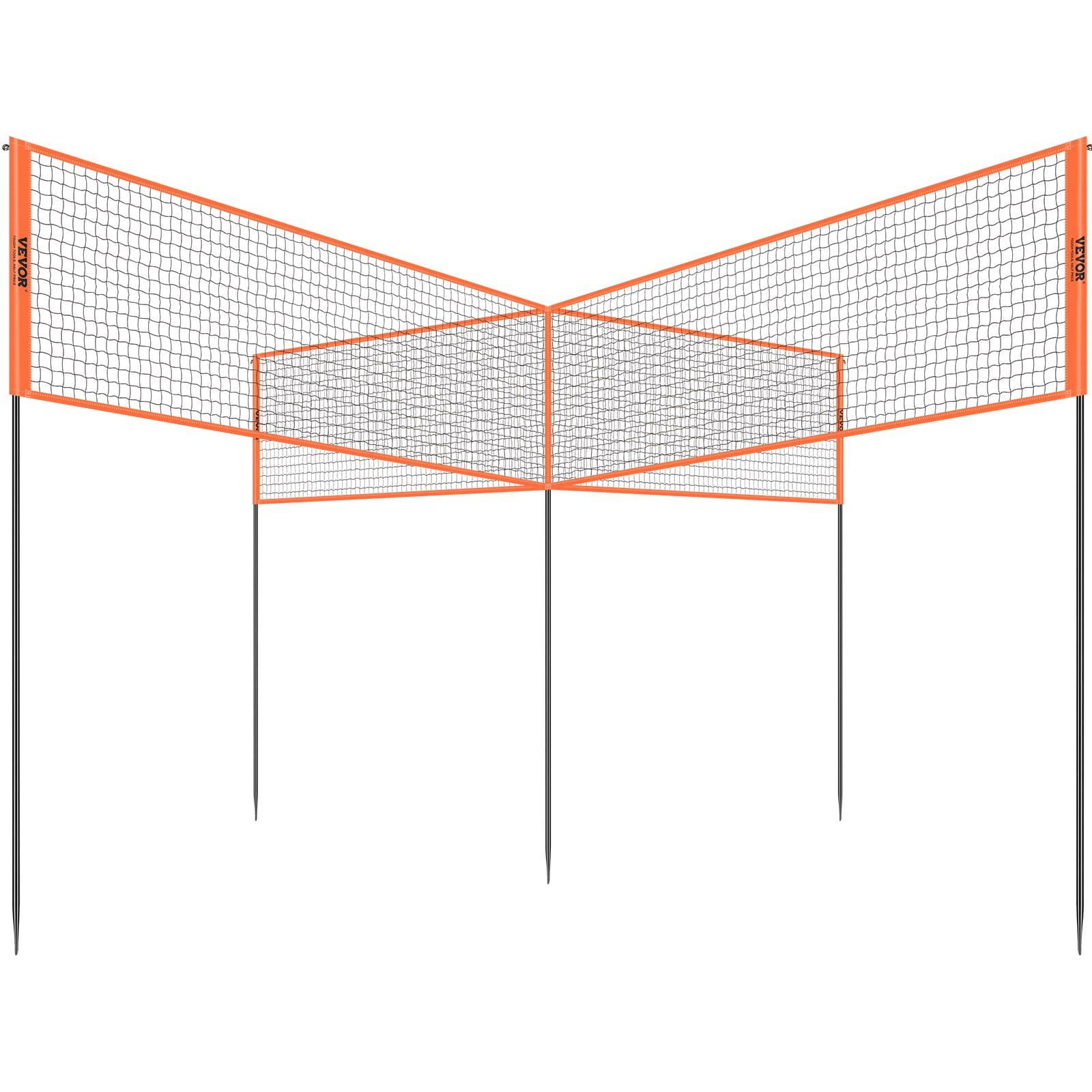 HCY 4-Way Volleyball Net, Adjustable Height Badminton Net Set for Backyard Beach Lawn, Outdoor Portable Volleyball Net with Carrying Bag, 4 Square Quick Assemble Game Set For Kids And Adults