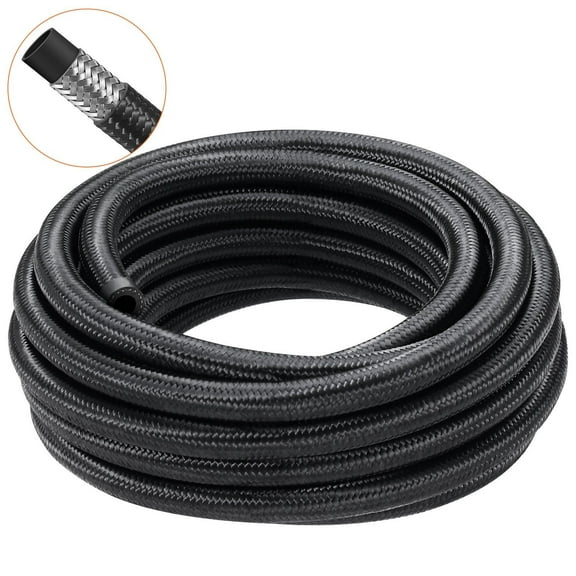 HCY 8AN Fuel Line Kit, 20 FT Fuel Hose Kit, 0.43" Nylon Stainless Steel Braided Fuel Line Oil/Gas/Diesel Hose End Fitting Kit, with 12 PCS Swivel Fitting Adapter Kit, Black