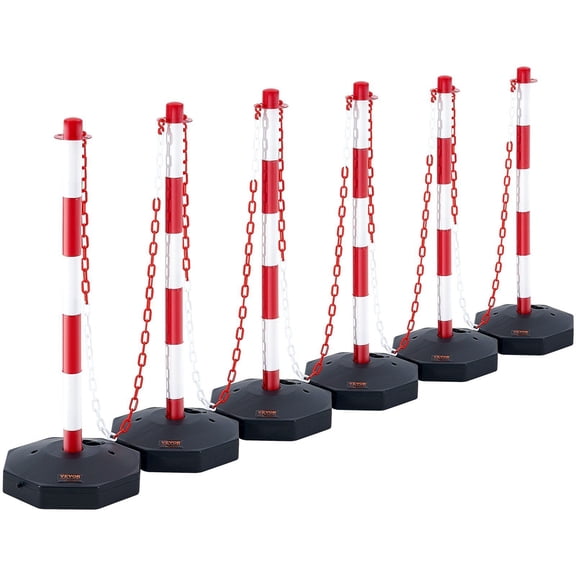 HCY Adjustable Traffic Delineator Post Cones, 6 Pack, Traffic Safety Delineator Barrier with Fillable Base 6.6FT Chain, for Traffic Control Warning Parking Lot Construction Caution Roads, Red&White