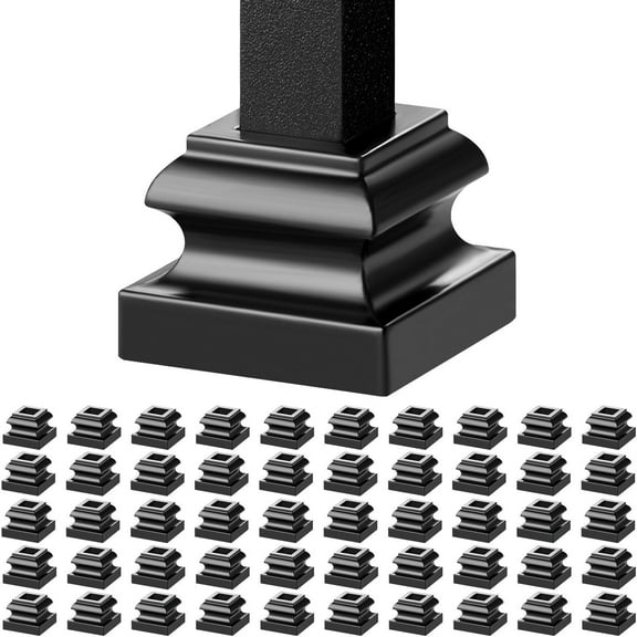 HCY Aluminum Alloy Baluster Shoes Stair Flat Shoe with Screw Holes for 1/2 Inch Square Scroll Basket Twist Knuckle Staircase Balusters Metal Spindle Railing, Satin Black (50 Pcs)