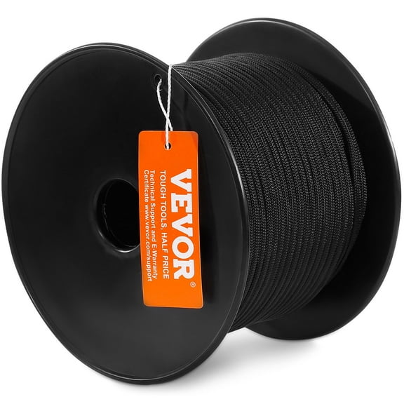 HCY Braided Nylon Cord, 3/16 inch by 250 feet, 32-Strand Design, 720 LBS Tensile Strength, Multi-Purpose Black Rope for Outdoor, Tree Work, Hiking, Swinging, and Rescue Operations