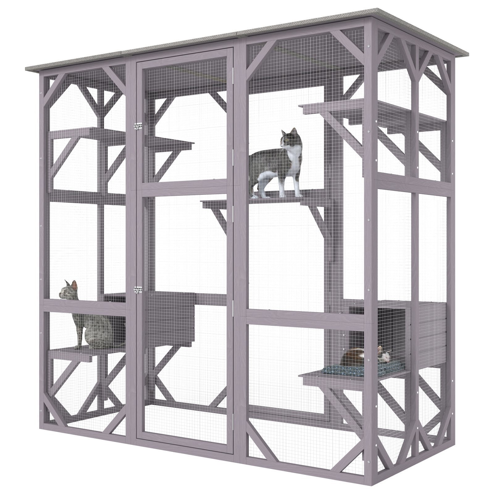 HCY Cat House Outdoor, 7-Tier Large Catio, Cat Enclosure with 5 Platforms, 2 Resting Boxes & Large Front Door, 71.2 x 34.6 x 66.5 inch