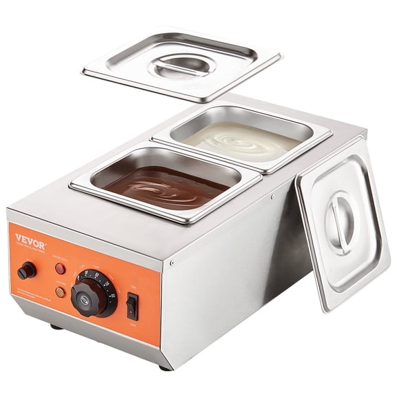 HCY Chocolate Tempering Machine, 9 Lbs 2 Tanks Chocolate Melting Pot with TEMP Control 86~185F, 800W Stainless Steel Electric Commercial Food Warmer For Chocolate/Milk/Cream Melting and Heating