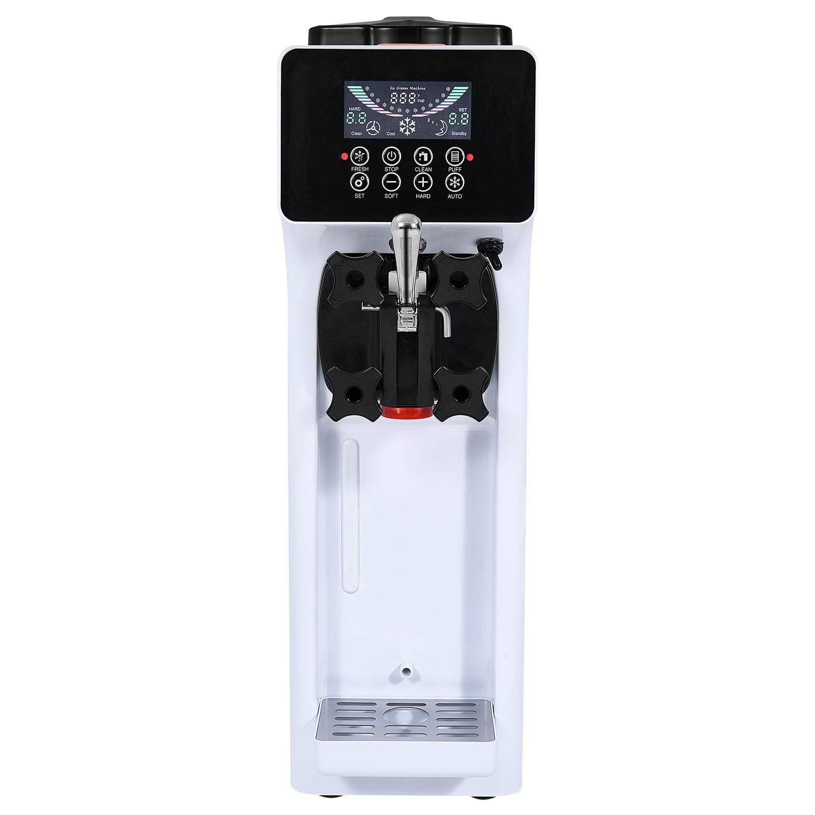 HCY Commercial Ice Cream Machine, 10.6 QT/H Yield, 1000W Single Flavor Countertop Soft Serve Ice Cream Maker, with 4L Hopper 1.6L Cylinder, LCD Panel Auto Clean Pre-cooling, for Restaurant Snack Bar