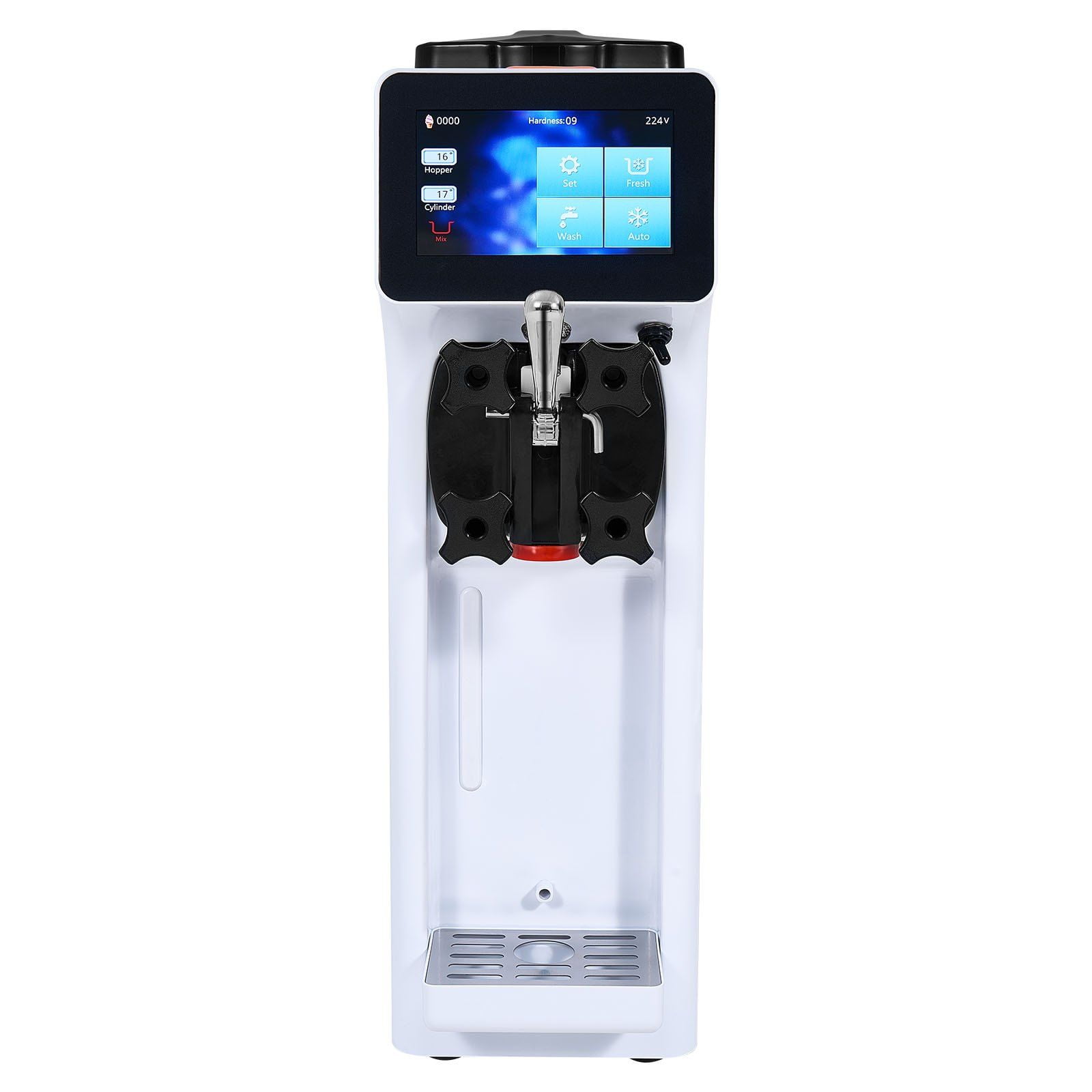 HCY Commercial Ice Cream Machine, 10.6 QT/H Yield, 1000W Single Flavor Countertop Soft Serve Ice Cream Maker, 4L Hopper 1.6L Cylinder, Touch Screen Auto Clean Pre-cooling, for Restaurant Snack Bar