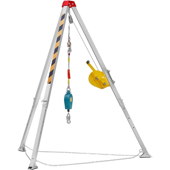 HCY Confined Space Tripod Kit, Confined Space Tripod 7' Legs and 98' Cable, Confined Space Rescue Tripod 32.8' Fall Protection, 1800 lbs Winch, Harness, Storage Bag