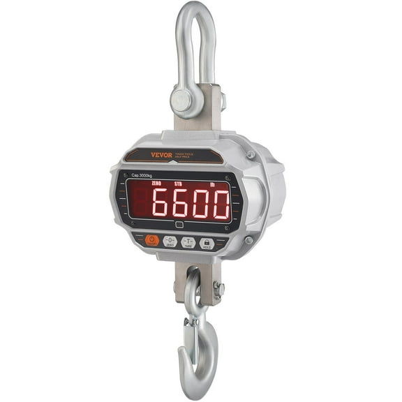 HCY Digital Crane Scale, 6600 lbs/3000 kg, Industrial Heavy Duty Hanging Scale with Remote Control, Cast Aluminum Case & LED Screen, High Precision for Construction, Factory, Farm, Hunting (Silver)