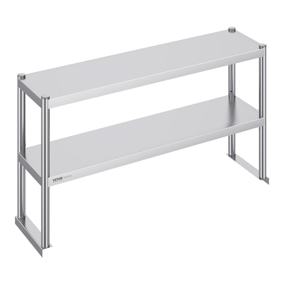 HCY Double Overshelf, Double Tier Stainless Steel Overshelf, 12 x 48 Inch Double Deck Overshelf, Height Adjustable Overshelf Prep Work Table for Kitchen, Restaurant and Workshop