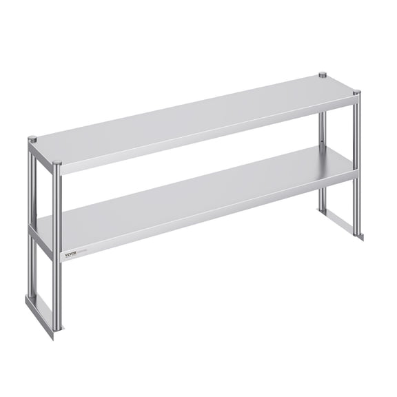 HCY Double Overshelf, Double Tier Stainless Steel Overshelf, 12 x 60 Inch Double Deck Overshelf, Height Adjustable Overshelf Prep Work Table for Kitchen, Restaurant and Workshop