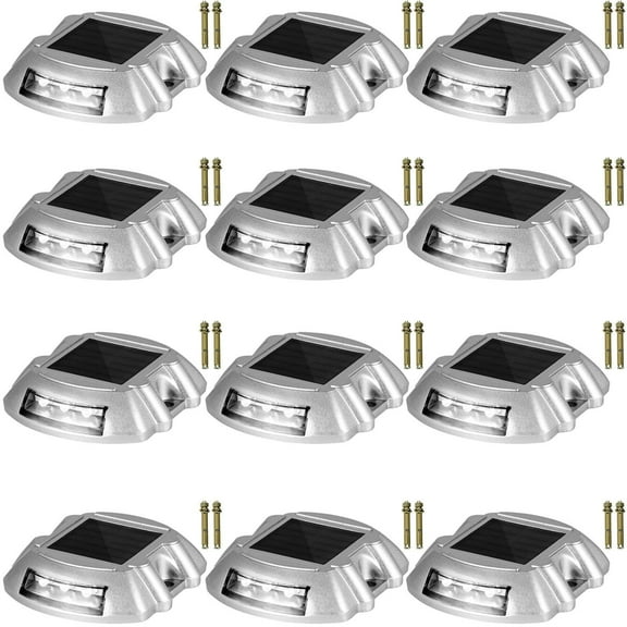 HCY Driveway Lights 12-Pack Solar Driveway Lights Bright White with Screws Solar Deck Lights Outdoor Waterproof Wireless Dock Lights 6 LEDs for Path Warning Garden Walkway Sidewalk Steps
