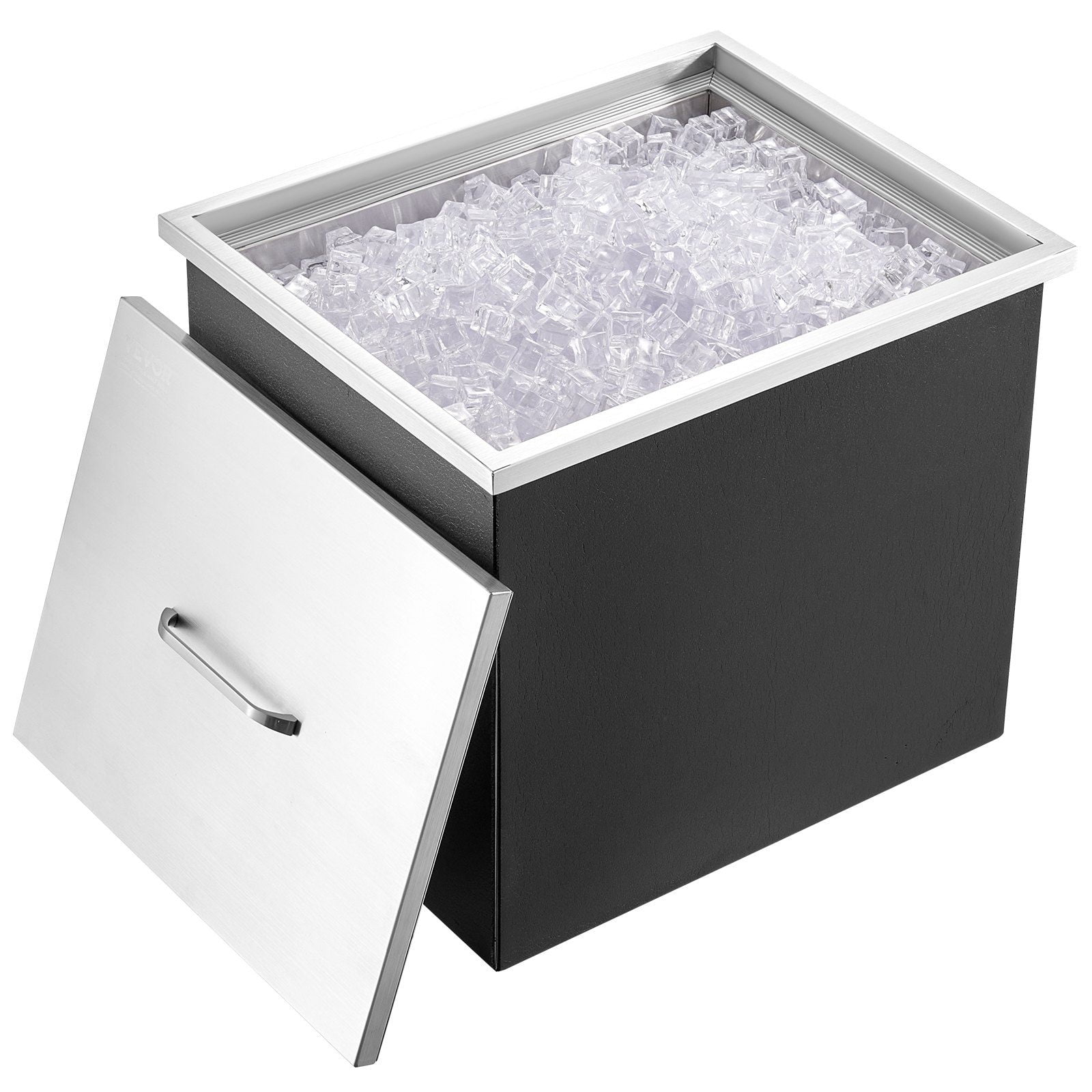 HCY Drop in Ice Chest, 21"L x 17"W x 18"H Stainless Steel Ice Cooler, Commercial Ice Bin with Cover, 40 qt Outdoor Kitchen Ice Bar, Drain-pipe and Drain Plug Included, for Cold Wine Beer