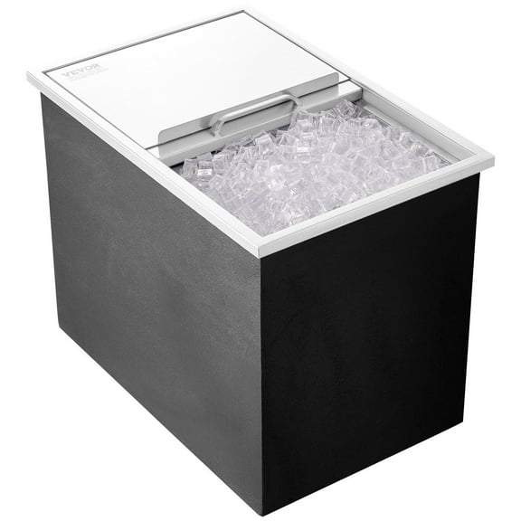 HCY Drop in Ice Chest, 27"L x 18"W x 21"H Stainless Steel Ice Cooler, Commercial Ice Bin with Sliding Cover, 40.9 qt Outdoor Kitchen Ice Bar, Drain-pipe and Drain Plug Included, for Cold Wine Beer