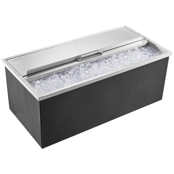 HCY Drop in Ice Chest, 36"L x 18"W x 14"H Stainless Steel Ice Cooler, Commercial Ice Bin with Sliding Cover, 40.9 qt Outdoor Kitchen Ice Bar, Drain-pipe and Drain Plug Included, for Cold Wine Beer